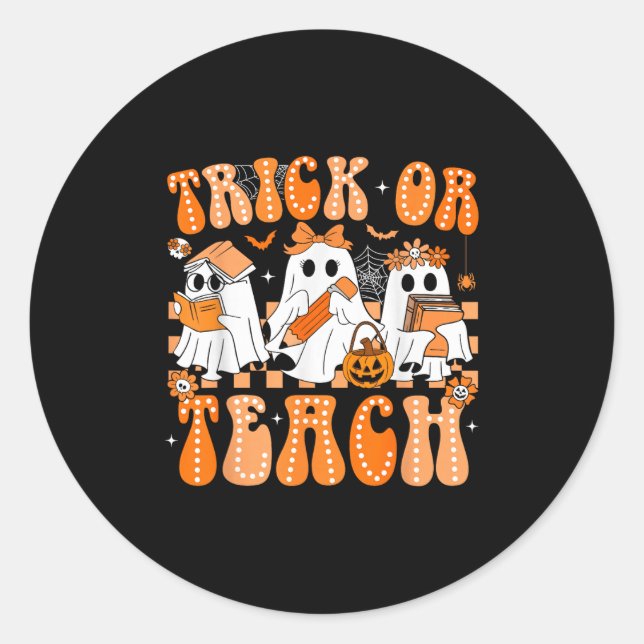 Groovy Teacher Halloween Trick oder lehren Geister Runder Aufkleber (Vorderseite)