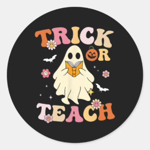 Groovy Teacher Halloween Trick oder lehren Retro F Runder Aufkleber