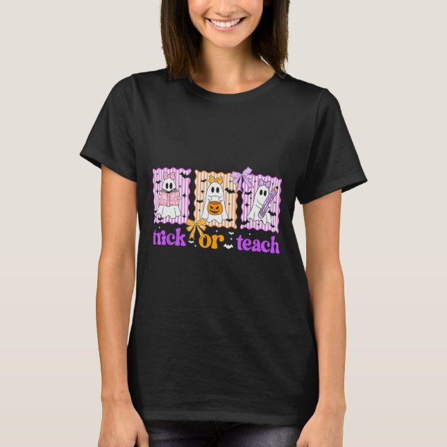 Groovy Teacher Halloween Trick Or Teach Ghost Men  T-Shirt (Vorderseite)