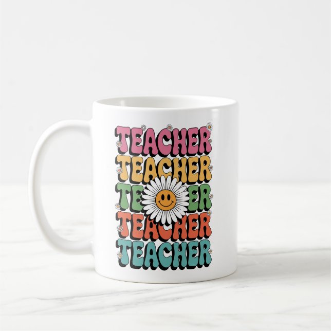 Groovy Teacher Niedlich Daisy Blume Retro Back Sch Kaffeetasse (Links)
