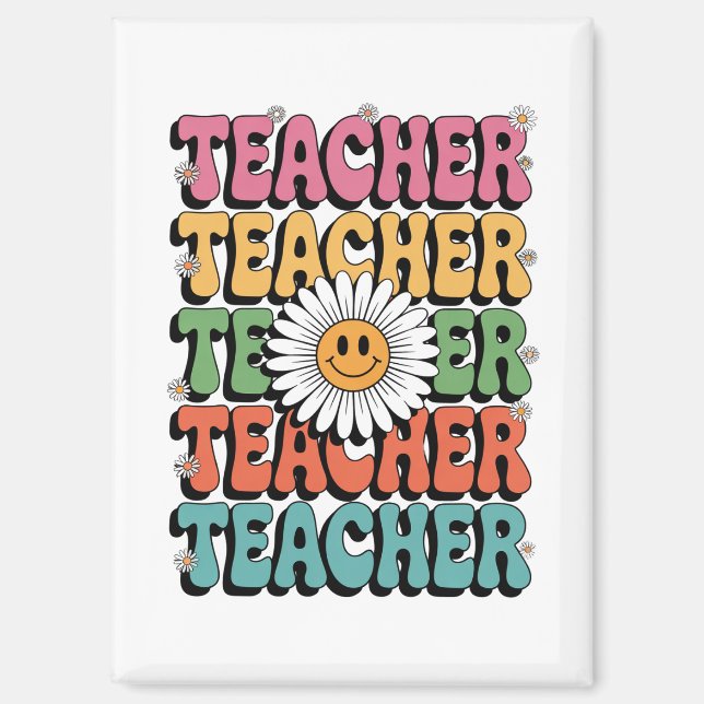 Groovy Teacher Niedlich Daisy Blume Retro Back Sch Magnet (Vorderseite)
