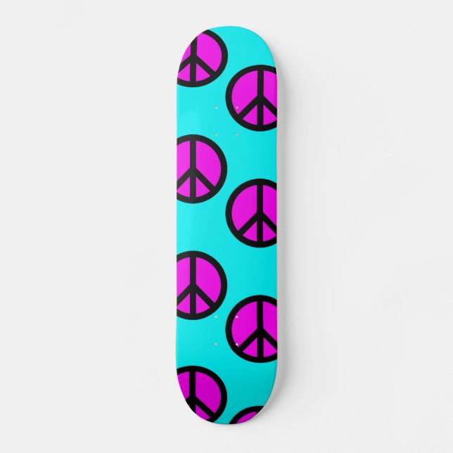 Groovy Teen Hippie Aquamarine und Lila Friedenszei Skateboard (Vorderseite)