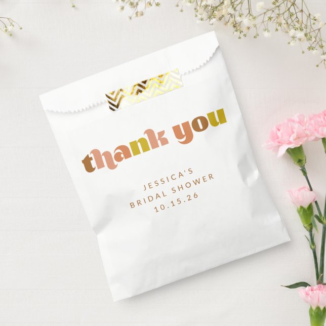 Groovy Terracotta Peach Retro Text Custom Dusche Geschenktütchen (Versiegelt)