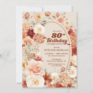 Groovy Terracotta Rosty Elfenbein 80. Geburtstag Einladung