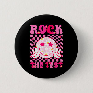 Groovy Test Day Rock the Test Smile Hippie Pink Gi Button