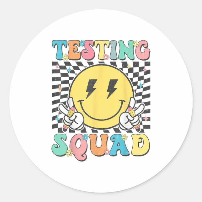 Groovy Test Day Testing Squad Motivation Teacher S Runder Aufkleber (Vorderseite)