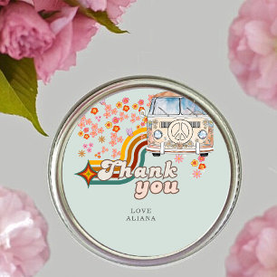 Groovy Thank You Daisy Boho Floral Van Favor  Runder Aufkleber