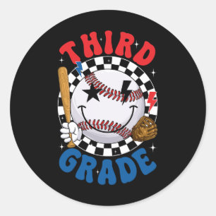 Groovy Third Grade Team Baseball Erster Schultag Runder Aufkleber