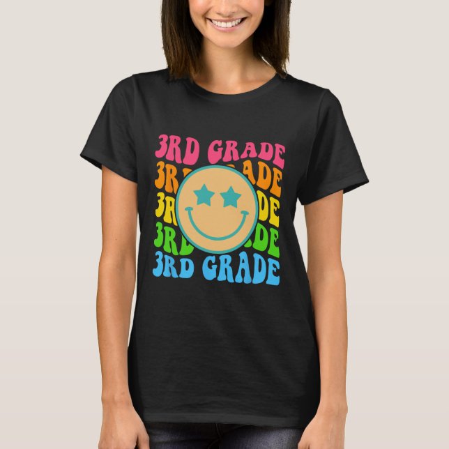 Groovy Third Grade Vibes Face Retro Lehrer zurück T-Shirt (Vorderseite)