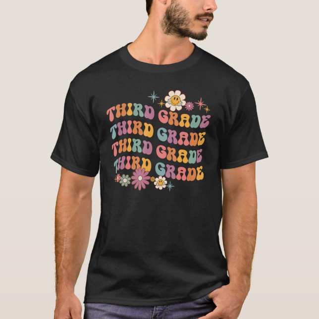 Groovy Third Grade Vibes Retro Kids Teachers Back  T-Shirt (Vorderseite)