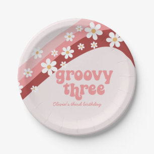 Groovy Three 3. Geburtstag rosa Papier Servietten Pappteller