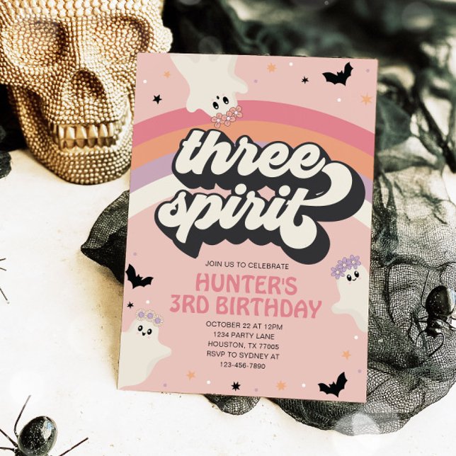 Groovy Three Spirit Girl 3. Geburtstag Halloween Einladung (Von Creator hochgeladen)