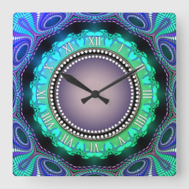 Groovy Time Aqua Green Lila Wall Clock Quadratische Wanduhr