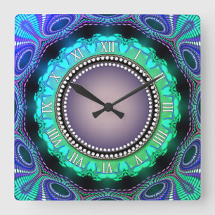 Groovy Time Aqua Green Lila Wall Clock Quadratische Wanduhr