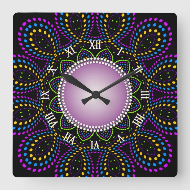 Groovy Time farbenfrohe Hintergrundbeleuchtung Swi Quadratische Wanduhr (Vorderseite)