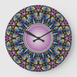 Groovy Time Mushrooms Neon Mandala Große Wanduhr