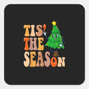 Groovy Tis The Season Weihnachtskiefer Quadratischer Aufkleber