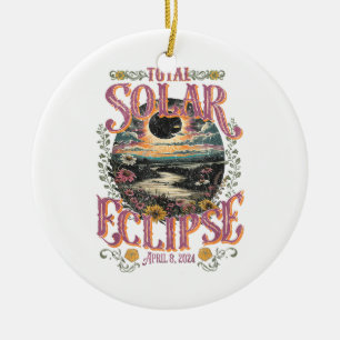 Groovy Total Solar Eclipse 8. April 2024 Astronomi Keramik Ornament