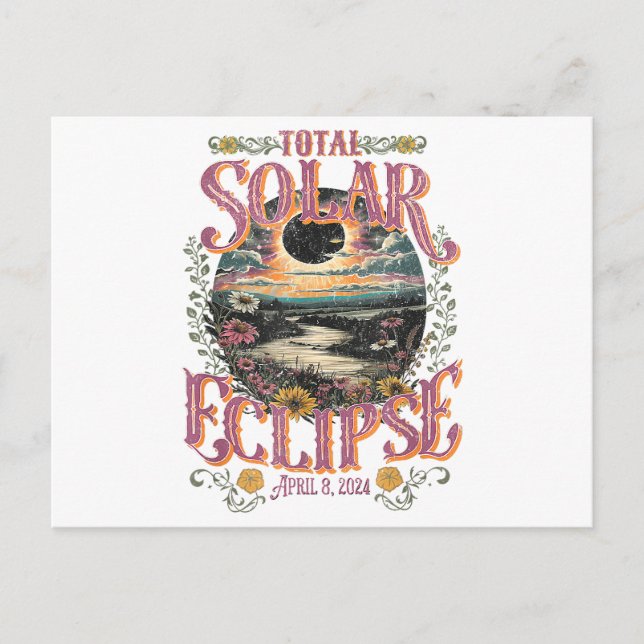 Groovy Total Solar Eclipse 8. April 2024 Astronomi Postkarte (Vorderseite)