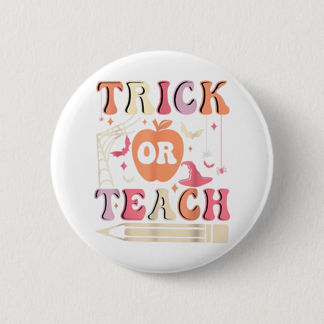 Groovy Trick oder lehren Ghost Lehrer Halloween Ko Button (Vorderseite)
