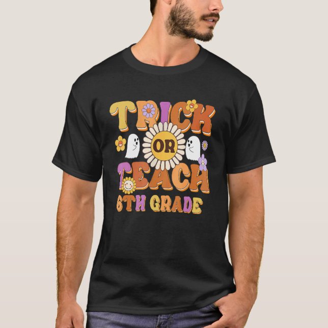 Groovy Trick oder Teach Retro Floral Ghost 6. Klas T-Shirt (Vorderseite)