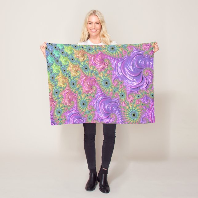 Groovy Trippy Boho Jewel Tone Rainbow Fraktal Fleecedecke (Beispiel)