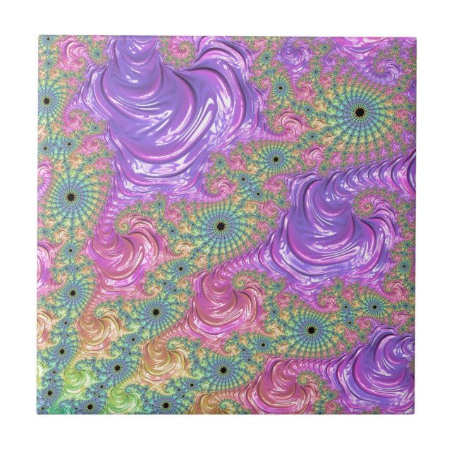 Groovy Trippy Boho Jewel Tone Rainbow Fraktal Fliese (Vorderseite)