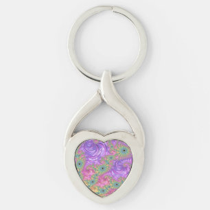 Groovy Trippy Boho Jewel Tone Rainbow Fraktal Schlüsselanhänger
