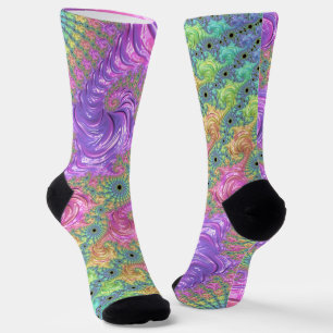 Groovy Trippy Boho Jewel Tone Rainbow Fraktal Socken