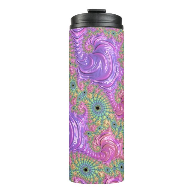 Groovy Trippy Boho Jewel Tone Rainbow Fraktal Thermosbecher (Vorderseite)