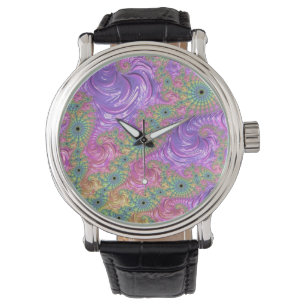 Groovy Trippy Boho Juwel-Ton Regenbogen Fraktal Armbanduhr
