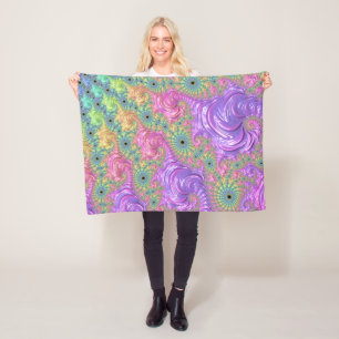 Groovy Trippy Boho Juwel-Ton Regenbogen Fraktal Fleecedecke
