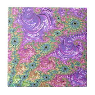 Groovy Trippy Boho Juwel-Ton Regenbogen Fraktal Fliese