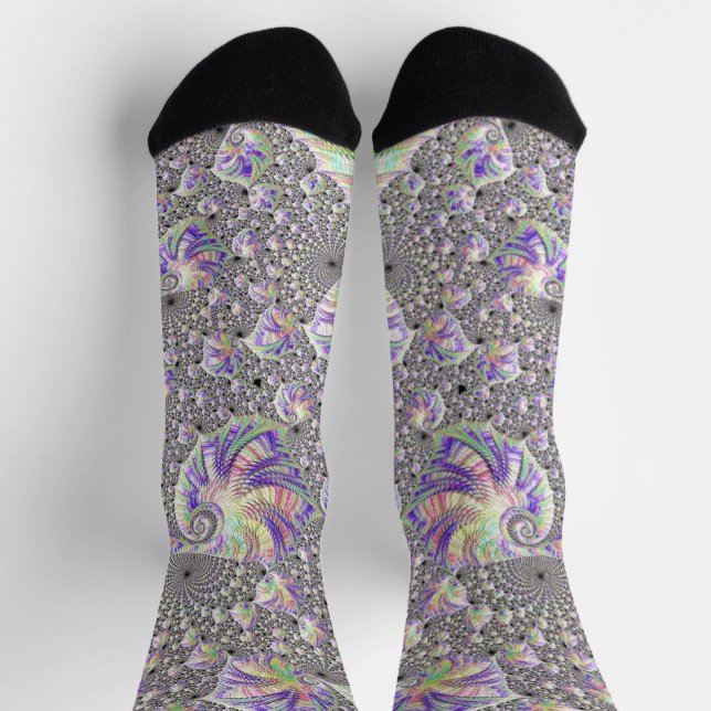 Groovy Trippy Funky Psychedelic Fraktal Art Socken (Oben)
