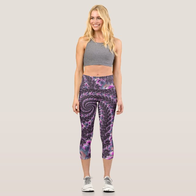 Groovy Trippy Funky Psychedelic Spiral Fraktal Art Capri Leggings (Vorderseite)