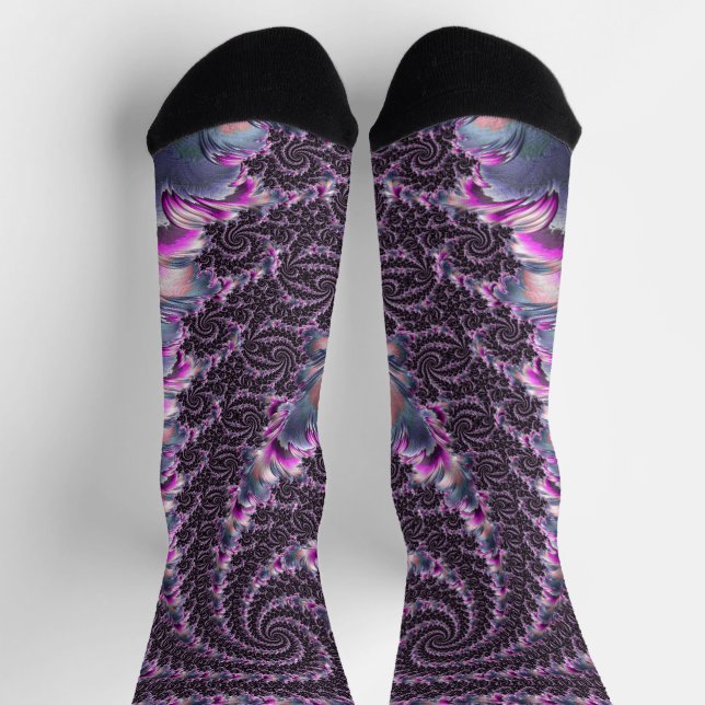 Groovy Trippy Funky Psychedelic Spiral Fraktal Art Socken (Oben)