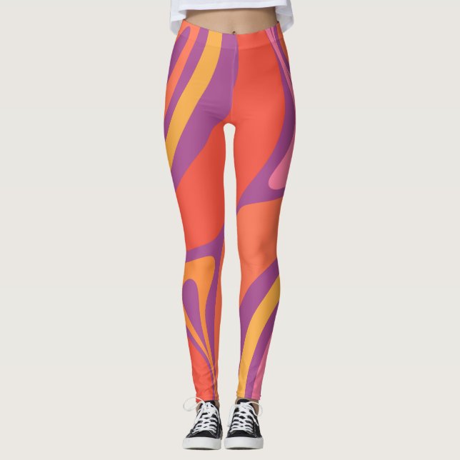 Groovy Trippy Retro Ästhetisch Abstrakt farbig Leggings (Vorderseite)