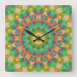 Groovy Tropic Tribal Green Lila Wall Clock Quadratische Wanduhr