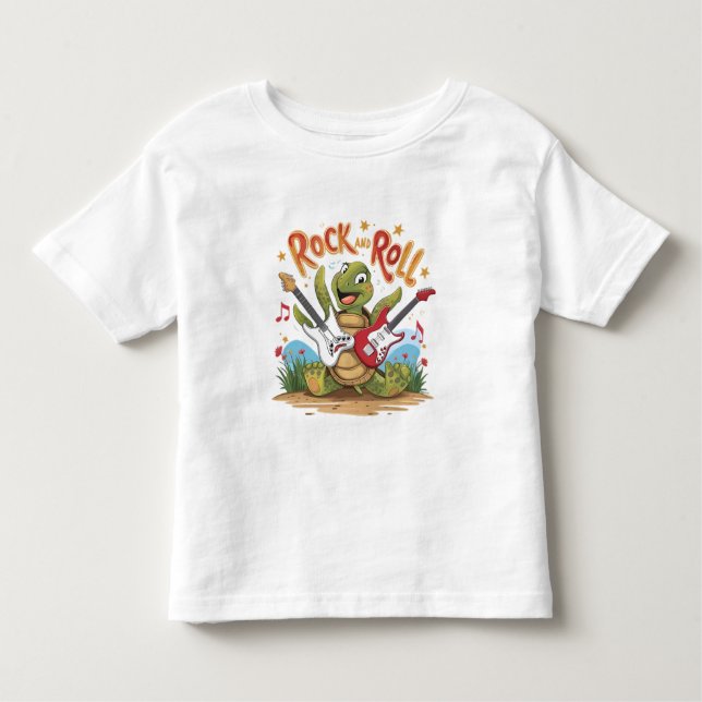 Groovy Turtle Rockstar Rock and Roll Kleinkind T-shirt (Vorderseite)