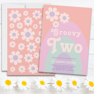 Groovy Two Daisy Arch 2. Geburtstag Party Einladung