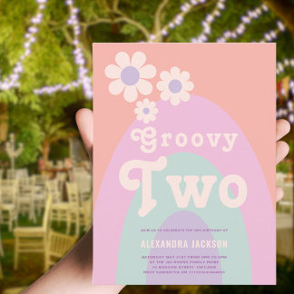 Groovy Two Daisy Arch 2. Geburtstag Party Einladungspostkarte