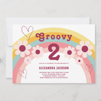 Groovy Two Daisy Rainbow 2. Party Einladung