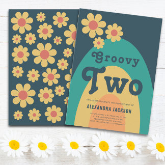 Groovy Two Retro Daisy Geburtstagsparty Einladung