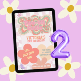 Groovy Two-tti Süße, Retro-Rosa 2. Geburtstag Einladung