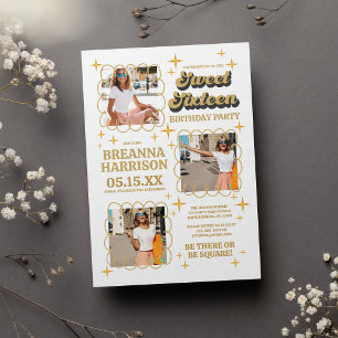 Groovy Typografie Retro 70er 16 . Geburtstag Einladung