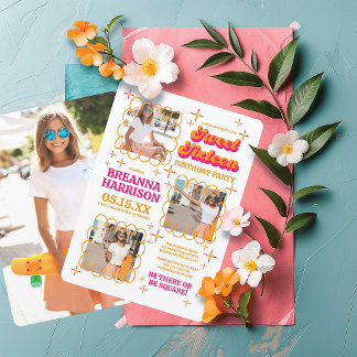 Groovy Typografie Retro 70er 16 . Geburtstag Einladung