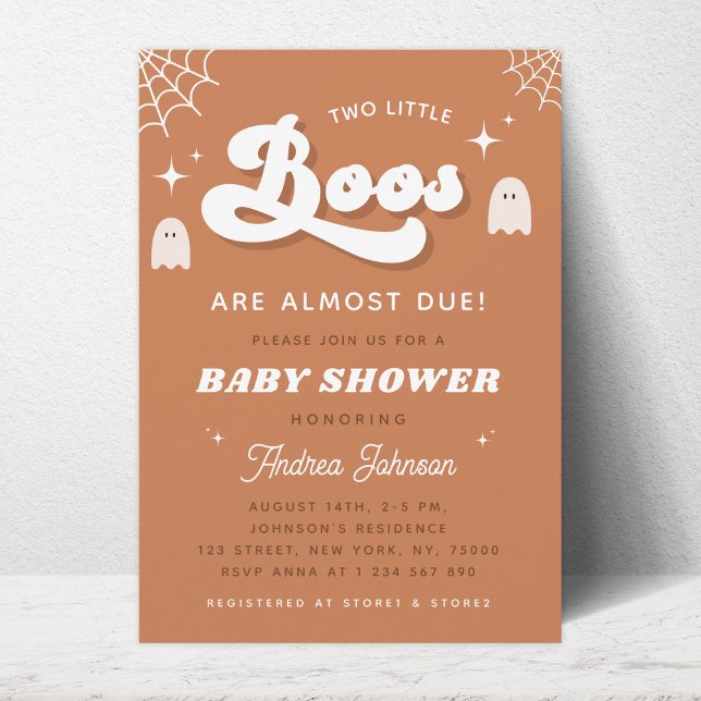Groovy Typografie Retro Ghost Twin Baby Shower Einladung (Von Creator hochgeladen)