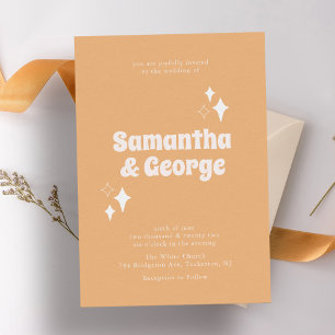 Groovy-Typografie Retro-Pfirsich-Hochzeit Einladung
