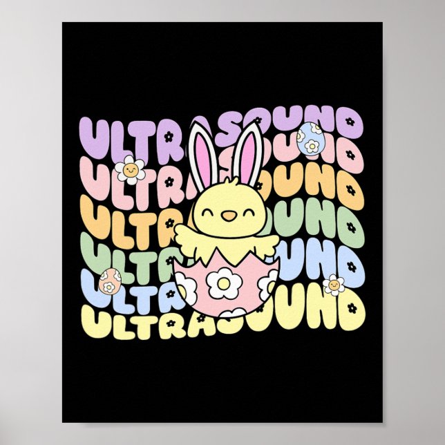Groovy Ultraschall-Technik Bunny Chick Eier Ostern Poster (Vorne)