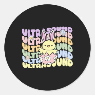 Groovy Ultrasound Tech Bunny Chick Eggs Ostersonne Runder Aufkleber